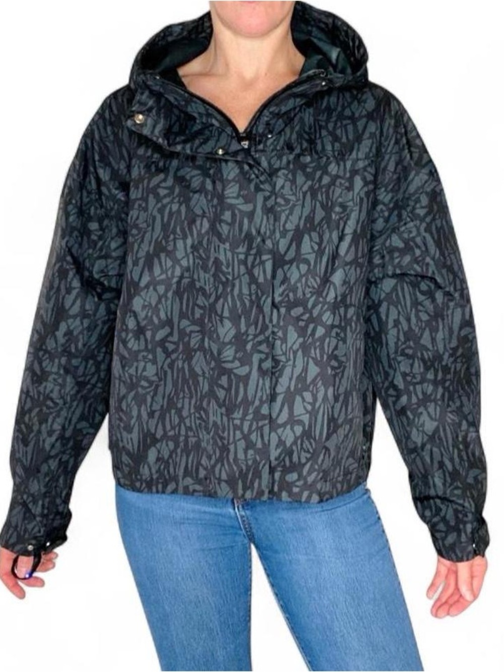 Traj3ctory Black Abstract Hooded Track Rain Athletic Hooded Jacket